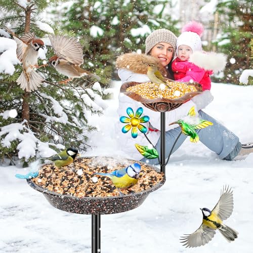 Metal Bird Bath for Outside (Brown 2-in-1 bird)