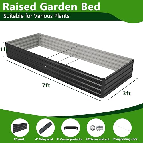 2PCS 7x3x1ft Galvanized Raised Garden Bed (7x3x1(2PCS) / Black)