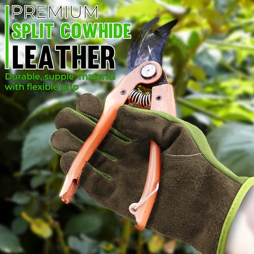 Men Leather Gardening Gloves (Green (12 Pairs) / Small)