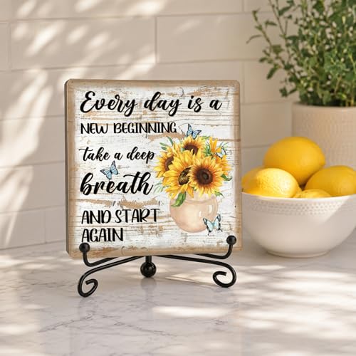 Sunflower Wooden Rustic Farmhouse Decor for Home Desk Shelf Tabletop (Retro Sunflower 7)