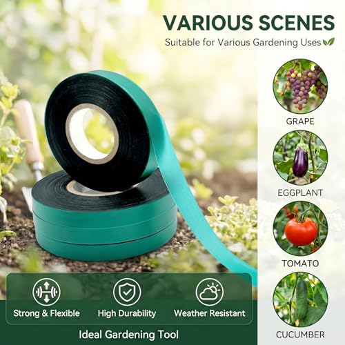 48 Rolls 150 Feet Stretch Tie Tape 0.5 Inch Garden Tie Tape Thick Plant Ribbon Garden Green Vinyl Stake for Indoor Outdoor Patio Plant Use