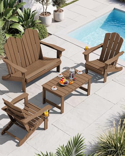 4 Pc HDPE Adirondack Set (Brown / 2 chair &1 bench &1 coffee table)