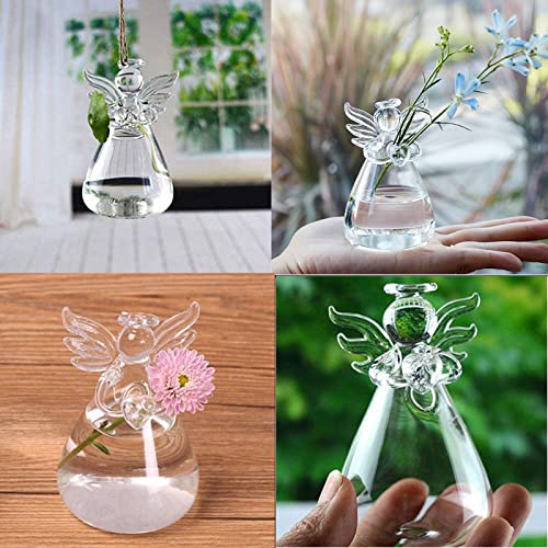 Angel Design Glass Vases Clear Flower Plant Terrarium Container Hanging Vase Wedding Decor Garden Ornaments Hanging Planter (8 Count)
