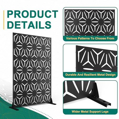 72" H×47" W Metal Privacy Screen Outdoor Privacy Screen Freestanding (Black Star / 72" H×47" W)
