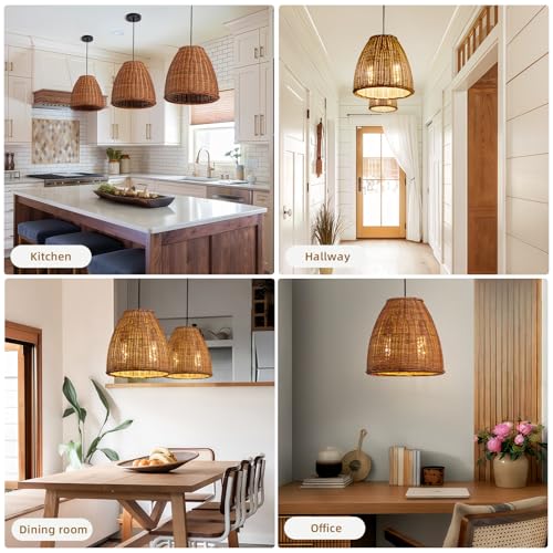 13.8" Rattan Pendant Light (Dark Brown Rattan / 13.77" 2-Light)