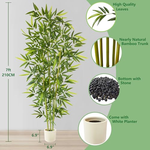 Artificial Bamboo Tree 7ft Green Fake Plant with White Planter (Bamboo / 7ft)