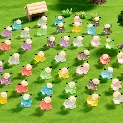 56 Pcs Mini Yak Figurines Bulk Mini Cow Figurines Cake Decorations Miniature Resin Sculpture Ornament Micro Landscape Office Garden Desk Party Tabletop Decor (Glow Yak-56p)