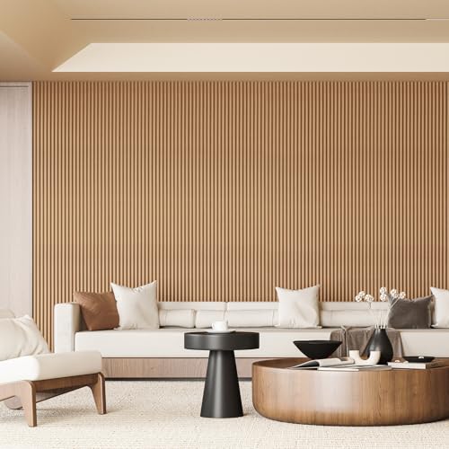 108 x 5.7 Inch Fluted Wood Wall Paneling for Home Decor (8Pcs-108 x 5.7 Inch / Beaded Oak)
