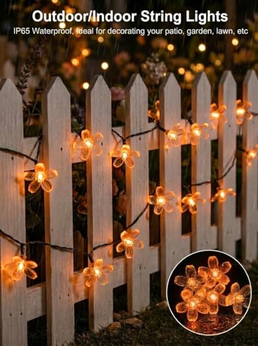 Solar Flower String Lights Outdoor Waterproof Fairy Lights (Orange / 1 Pack)