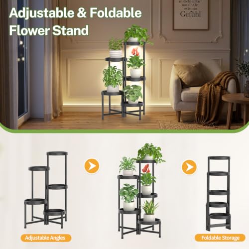 5 Tiered Plant Stand Indoor with Grow Lights (Natural Black with Light / 5 Tier)
