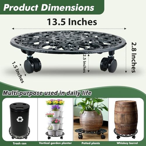 4 Packs 14 Inch Rolling Plant Stand with Wheels Metal Plant Caddy with Wheels Heavy Duty Round Plant Stand Indoor Iron Plants Rollers for Plants (14 inch: 4 pcs / Black)