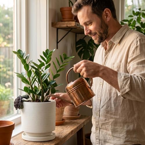 Ceramic Plant Pot with Resin Figure (White+rt / 5.7 Inch)