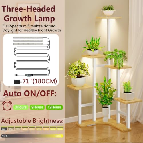 Corner Plant Stand Indoor with Grow Lights 6 Tiered Corner Plant Shelf (White Oak(with Lights) / 6 Tier-Square)