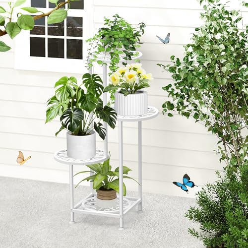 4 Tier Plant Stand Indoor Outdoor (White / 4 Tier)