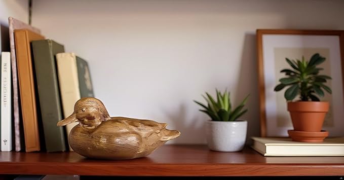 Duck Statue Home Decor Knick Knacks Duck Sculpture Hand Carved Shelf Decor for Home, Office Desk Cute Animal Figurine Unique Gift for Holidays Housewarming (Brown)