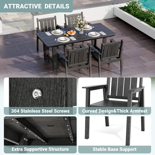 Patio Dining Table Set (Black / 4-Seat(5PCS)66.7"Table)
