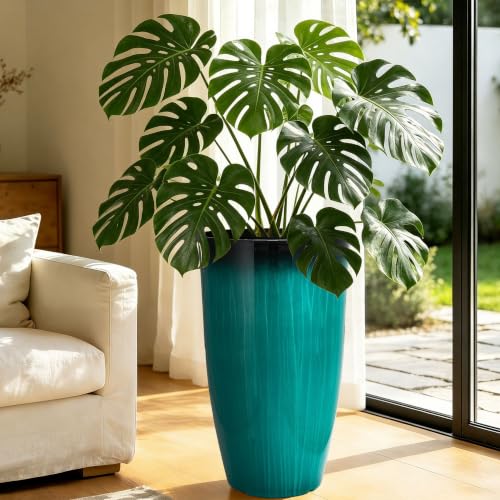 Autodaya 24" Faux Ceramic Large Planters for Outdoor Plants (24"-turquoise Teal)
