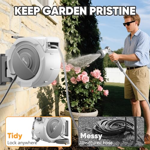 Retractable Garden Hose Reel (Dark Grey / 5/8" x 75FT)
