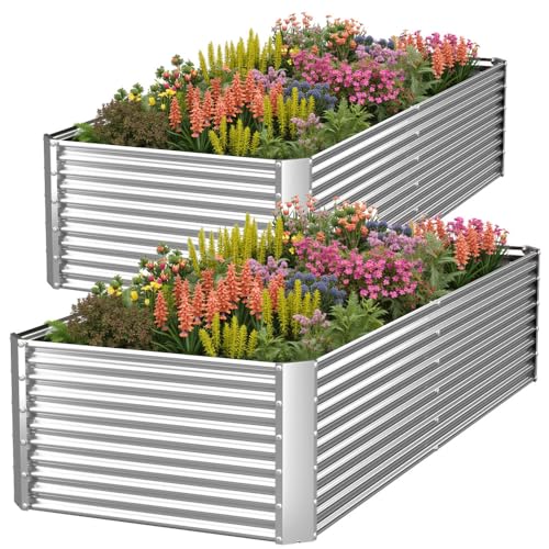 2 Pack Tall 8FT Corrugated Galvanized Steel Raised Garden Bed Outdoor (8x3FTx16inch)