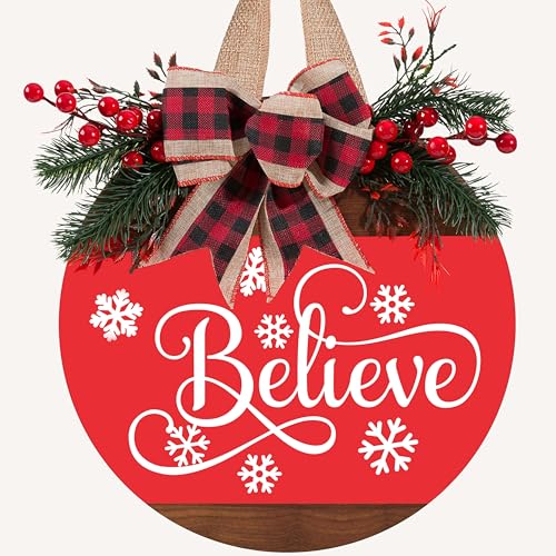 Christmas Wreath Sign for Front Door (Christmas Door Sign-a)