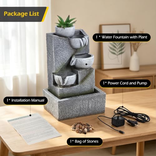 Tabletop Water Fountain Waterfall Fountains Indoor with LED (Style 15)