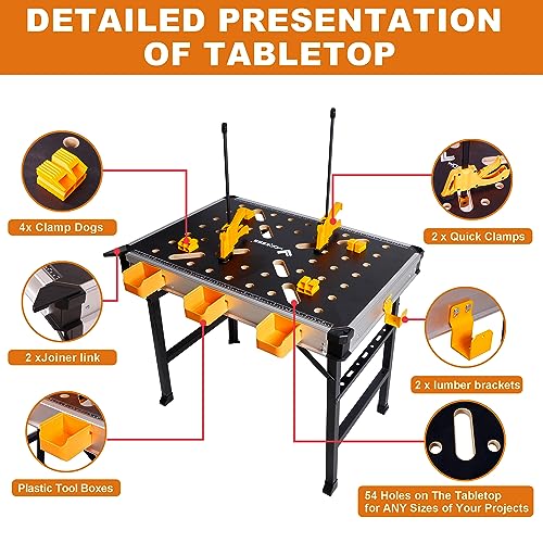 Portable Workbench 1000Lbs Capacity Heavy Duty Folding Work Table with 2 Quick Clamps (Standard)