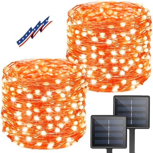 Solar Halloween String Lights Outdoor 2Pack 80FT 200LED Orange Fairy Lights (Orange / 2 Pack(100LED))