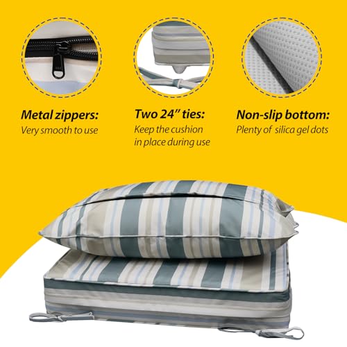 Outdoor Chair Cushions (Slate Gray Blue Coastal Stripe / 22"x24"x5" / 22"x19")