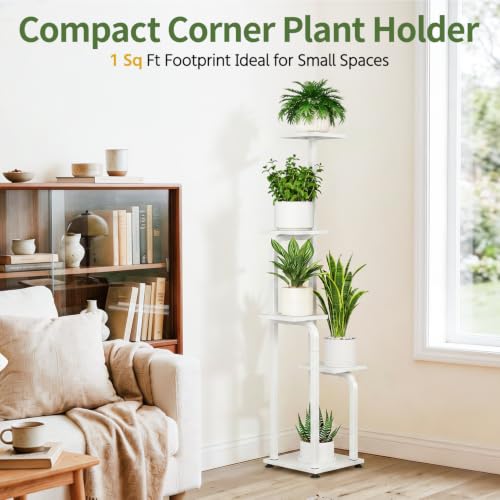 Plant Stand Shelf Tall for Indoor Corner Flower Rack (Classic White / 5 Tier)