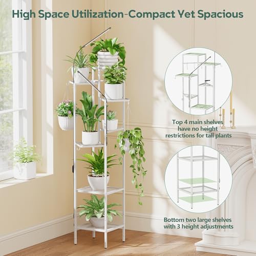 8 Tier White Plant Stand with Grow Lights (White / 8-Tier with grow light)