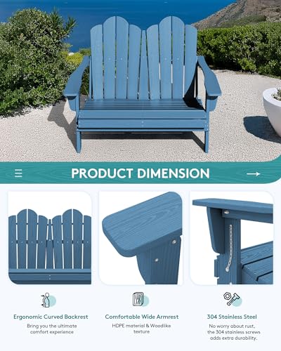 4 Pc HDPE Adirondack Set (Navy / 2 chair &1 bench &1 coffee table)