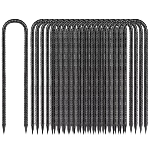 Ground Stakes Heavy Duty 12 inch (U-12in-1/4-20pcs / Black-U-HOOK)