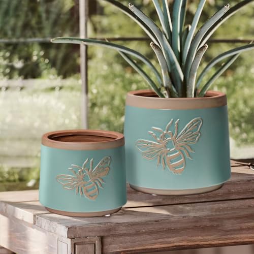 Terracotta Pots (6+4 Inch / Turquoise Bee)