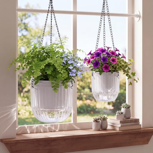 2 Pcs 6.5'' 4.5' Hanging Self Watering Pot for Indoor Plant (Clear / 6.5'' 4.5')