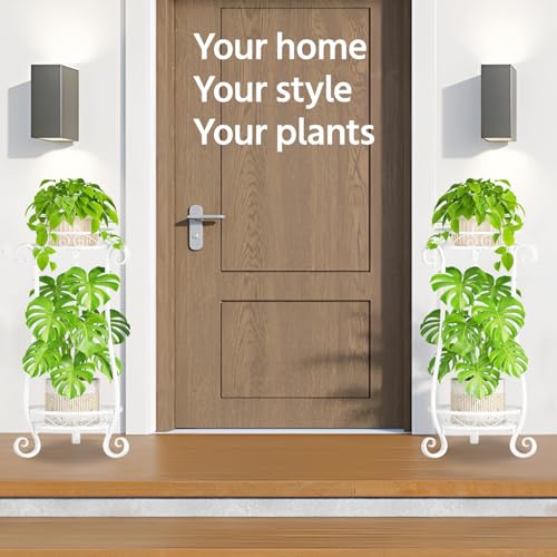 Metal Corner Plant Flower Stand Tall Indoor Outdoor (Bright White / 2 Tier)