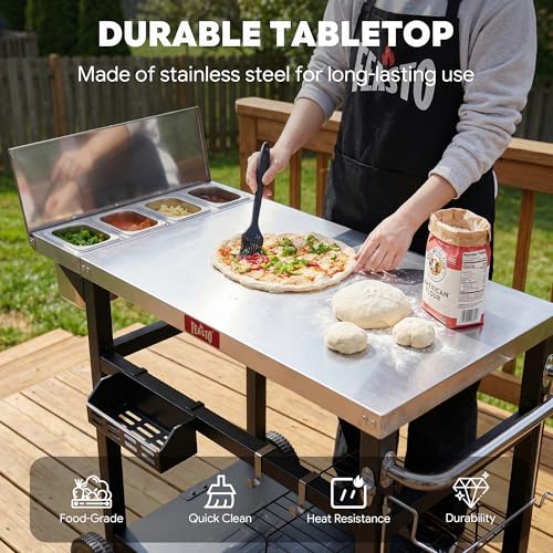 Outdoor Pizza Prep Table with Topping Station & Stainless Steel Top (Table with Topping Station)