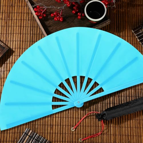 4 Packs Large Folding Hand Fans (Sky Blue)