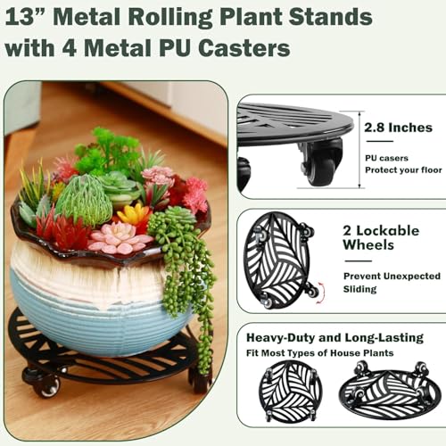 4 Packs Metal Plant Caddy with Wheels 13 inches Heavy (13")