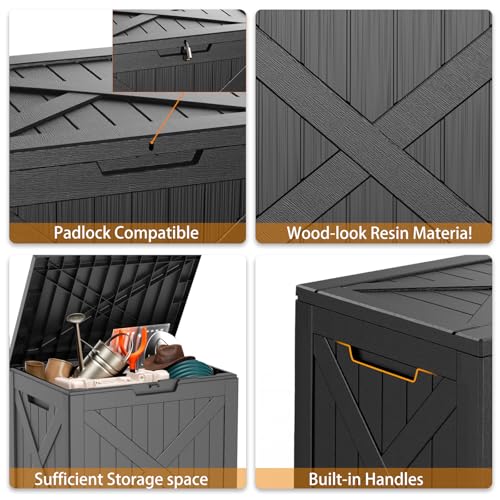 33 Gallon Deck Boxes Resin Outdoor Storage Box UV Resistant Outside Deck Box with Lockable Lid for Patio Furniture (Black / 33 Gallon)