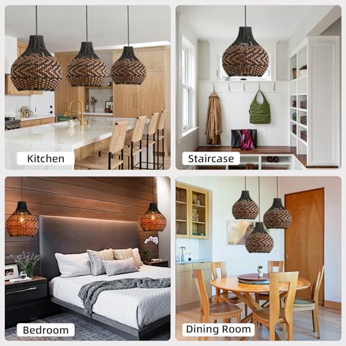 3 Pack Rattan Pendant Light (3 Count)