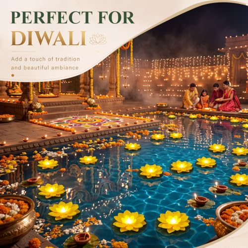 24 Pcs Floating Lotus LED Lights (Yellow / 3.94 Inch)