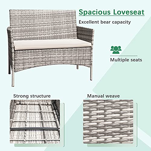 Patio Furniture 4 Pieces Conversation Sets (Gray and Beige)