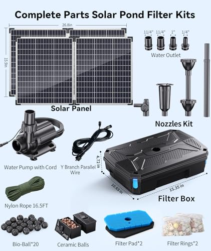 Solar Pond Filter & 1600GPH Pump Kit (120W-Solar Powered)