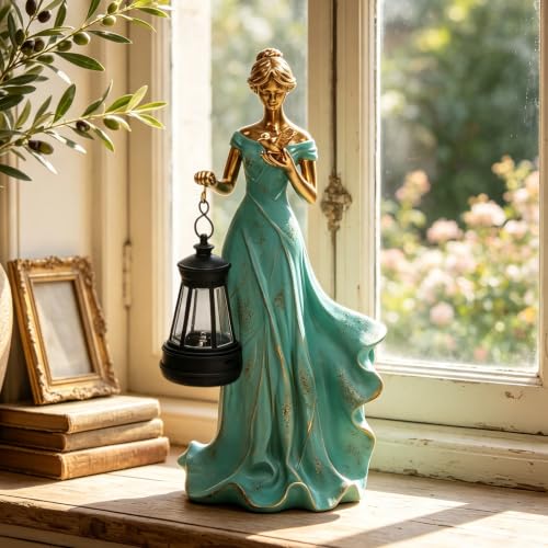 Solar Garden Statue Outdoor (Girl in Green Gown)