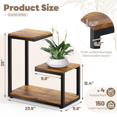 3 Tier Plant Stand Indoor (Black+Brown / 3 Tier)