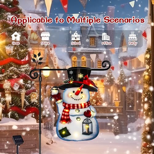 28x40 Lighted Christmas Snowman Garden Flag (Smiling Snowman-Warm white-28x40 / 28×40inch)