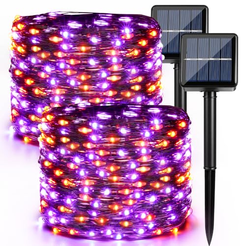Orange & Purple Solar Halloween String Lights Outdoor Fairy Lights (Orange & Purple / 100 LED - 2 Pack)
