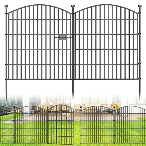 10 Panel No Dig Decorative Garden Fence with Gate 32"H x 23.6'L Dog Barrier (6.69 Sq Ft)