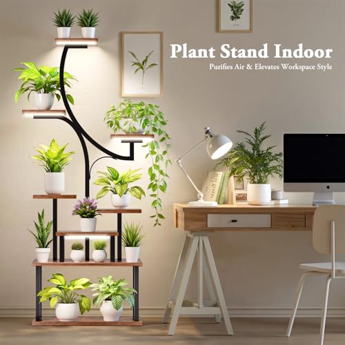 Plant Stand Indoor with 4 Grow Lights & 3 Colors (Black)