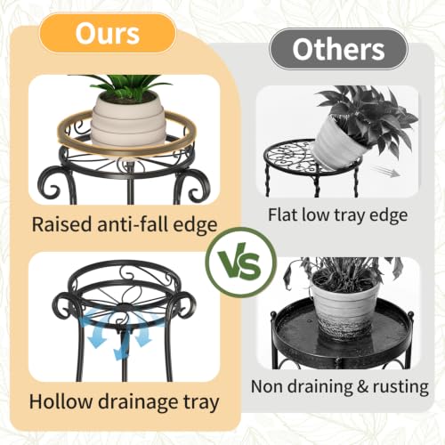 3 Tiers Metal Corner Plant Stand Tall with Light for Indoor Outdoor (Black with Light / 3 Tier)
